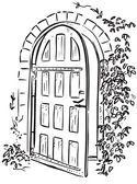 una puerta rodeada de flores